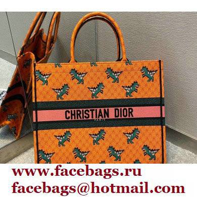 Dior Book Tote Bag in Multicolor Dragon & Fire Embroidery Orange 2021